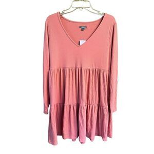 Wild Fable Baby Doll * Ribbed * Knit * tiered* Low V * Dress Sz S NWT